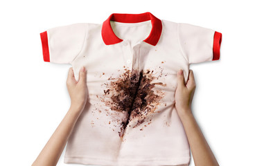 hand holding dirty shirt
