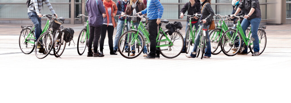 A Large Group Of Cyclists. Rent Bikes.