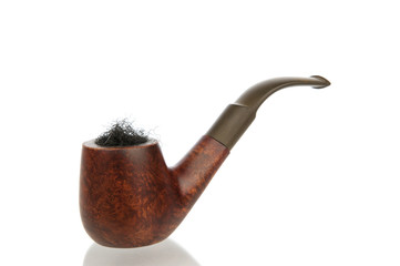 Vintage pipe with tobacco isolated in white - 57197207