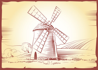 Obraz premium mill on field. For labels, pack