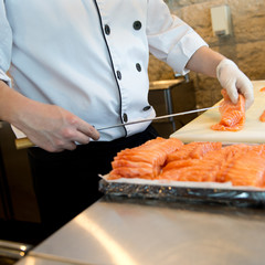 chef making sashimi