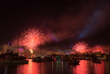 Firework and light show during International fleet review in Syd