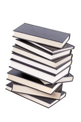 Stack of hardcover books on a white background