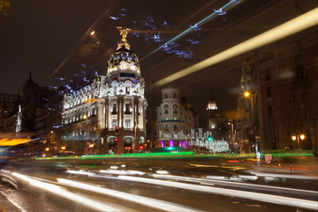 Fototapeta na wymiar Gran Via street in Madrid at night, Spain