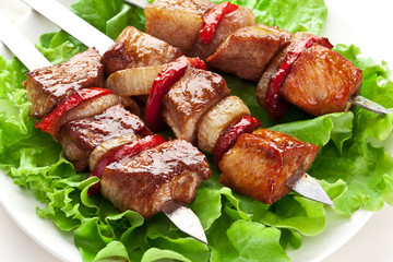 Grilled kebab (shashlik) on spits.