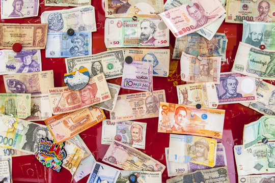 Different banknotes from countries all over the world