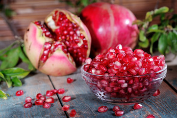 wooden board with pomegranates
