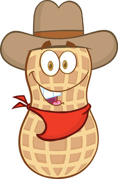 Smiling Peanut Cowboy Cartoon Mascot Character