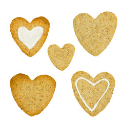 Heart-shaped cookie set isolated on white background