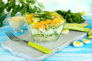 Delicious salad with eggs, cabbage and cucumbers
