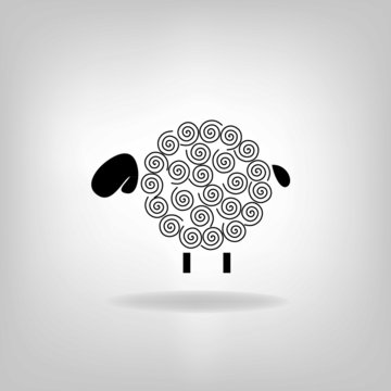 black silhouette of sheep on a light background