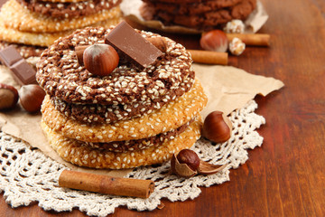 Homemade cookies with sesame seeds, chocolate,