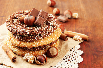 Homemade cookies with sesame seeds, chocolate,