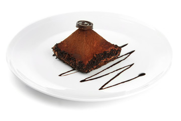 Delicious chocolate cake isolated on white