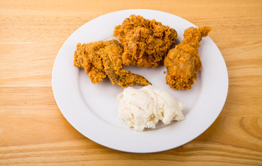 Plate of Fried Chicken with Mashed Potatoes