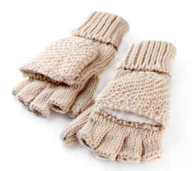 Fototapeta na wymiar Wool fingerless gloves, isolated on white
