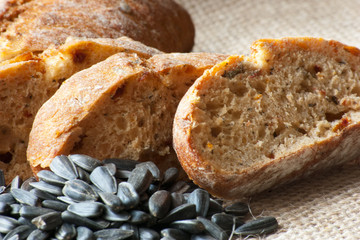 black bread with sunflower seeds