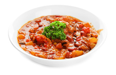 Chili Corn Carne - traditional mexican food, isolated on white