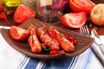 Delicious sausages with vegetables