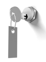 key with tag on white background