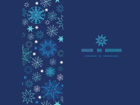 Vector night snowflakes horizontal frame seamless pattern