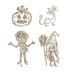 Obraz na płótnie Canvas Halloween classics isolated sketch style creatures set.