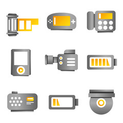 electronic device icons, multimedia icons, gold theme
