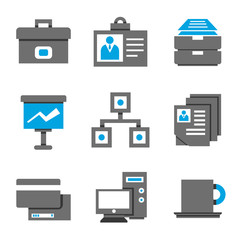 office and business management icons, blue theme