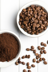 coffee beans and ground coffee