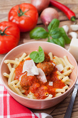 Pasta with meat balls and tomato sauce