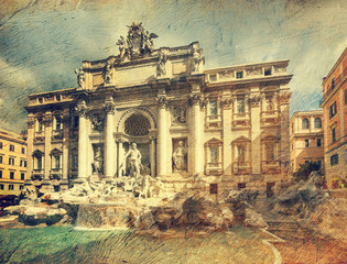 Fountain di Trevi. Picture in artistic retro style.