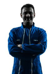 man construction worker smiling friendly silhouette portrait