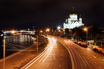 Fototapeta na wymiar Beautiful Night View Cathedral of Jesus Christ the Saviour and M
