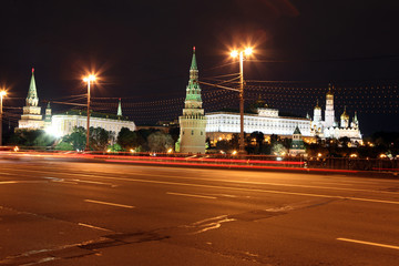 Fototapeta na wymiar Moscow Kremlin Palace with Churches, Vodovzvodnaya Tower in the