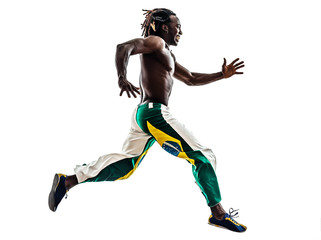 Obraz na płótnie Canvas brazilian black man running jumping
