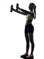 Fototapeta na wymiar woman exercising fitness workout weight training silhouette