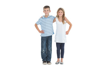 Fototapeta premium Happy young brother and sister holding each other