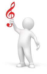 3d man holding music score clef on his hand