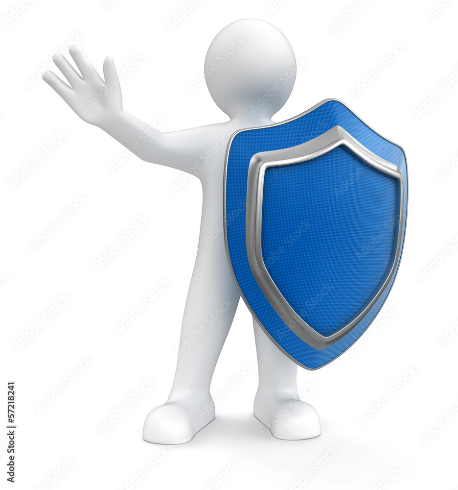 Poster man with shield (clipping path included)