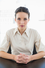 Serious stylish brunette businesswoman posing looking at camera