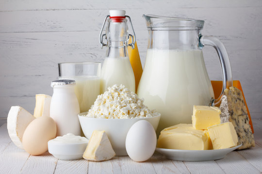 Dairy products, milk, cottage cheese, eggs, yogurt