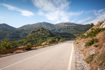 Rural mountain highway perspective in Montenegro