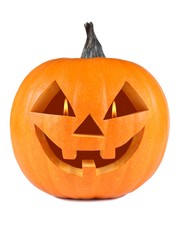 Pumpkin, halloween, old jack-o-lantern on white background
