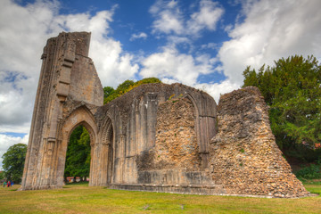 The detail of ruins abbey in Glastonbury