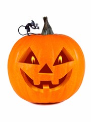 Pumpkin, halloween, old jack-o-lantern on white background