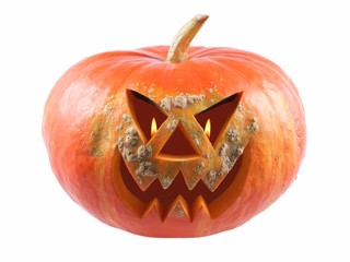 Pumpkin, halloween, old jack-o-lantern on white background