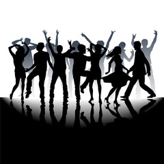 A group of people having a good time in disco. Crowd infront of