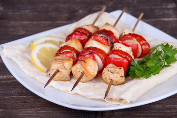 Grilled meat and vegetables