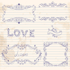 Hand drawn vignettes on notebook sheet