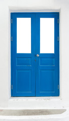 blue door  on white wall